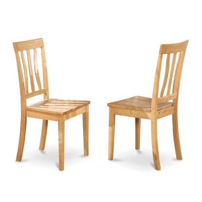 East West Furniture ANC-OAK-W Antique Dining Room Chairs - Slat Back Wooden Seat Chairs, Set of 2, Oak