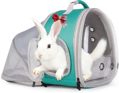 WEVONIGU Expandable Small Animal Backpack Carrier with Clear Bubble Window Large Space Travel Cage for Hedgehog Rat Parrot,Bearded Dragon,Sugar Glider,Airline Approved (Green, BE Backpack)