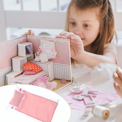 Abaodam Doll House Bedding Set Miniature Bedroom Accessories with Pillow and Bed Sheet for 1/12 Scale Doll Furniture Soft Cloth Mini Bed Kit for Dollhouse Decoration