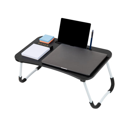 Mind Reader Lap Desk Laptop Stand with Folding Legs, Portable Bed Tray Table for Laptop, Breakfast, Reading, Crafts, MDF, Black