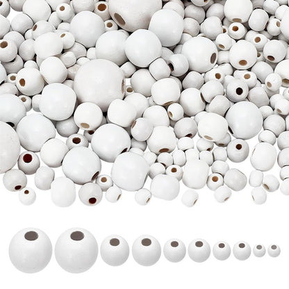 PandaHall 805pcs 6 Sizes White Wood Beads, 6/8/10/14/16/20mm Round Wood Beads Macrame Beads Loose Beads for Bracelet Jewelry Crafts Making