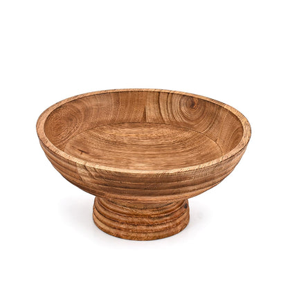 Mahasu Decorative Bowl Mango Wood Footed Bowl Round Shaped For Fruit,Dessert Platter Tray Centerpieces Home Party (10" X 10'' X 4.75")