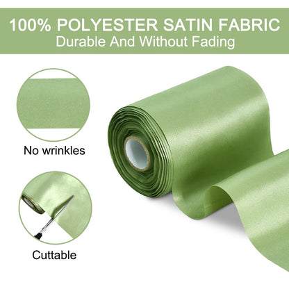 TONIFUL 4 Inch Wide Sage Olive Green Solid Satin Ribbon 22yd Fabric Large Ribbon for Cutting Ceremony Grand Opening Chair Sashes Table Hair Car Bows Floral Craft Sewing Wedding Party Decoration