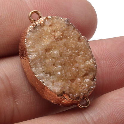 LHJ 5Pcs Natural Druzy Agate Connectors Random Color Stone Pendant Charms for Making Necklace Craft