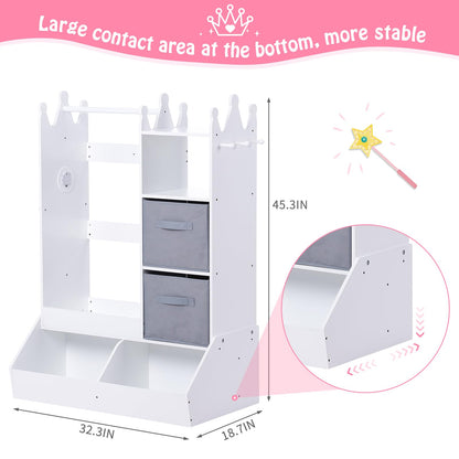 JoanKaren Dress-Up Storage for Girls - Ample Storage, Mirror with Touch Light, Multi-Functional Organizer, White