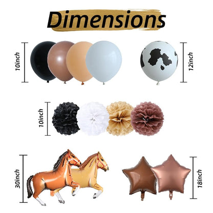 Western Cowboy Birthday Party Decoration, First Rodeo Retro Theme Party Supplies for Boys With Birthday Banner Horse Balloon Kit Star Balloons Tissue Pom Poms Cake Toppers