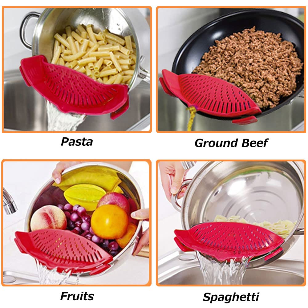 YEVIOR Clip on Strainer for All Pots Pan,Silicone Pasta Strainer Kitchen Gadgets,Collapsible Colander for Noodle,Vegetables,Fruit,Spaghetti (Grey)