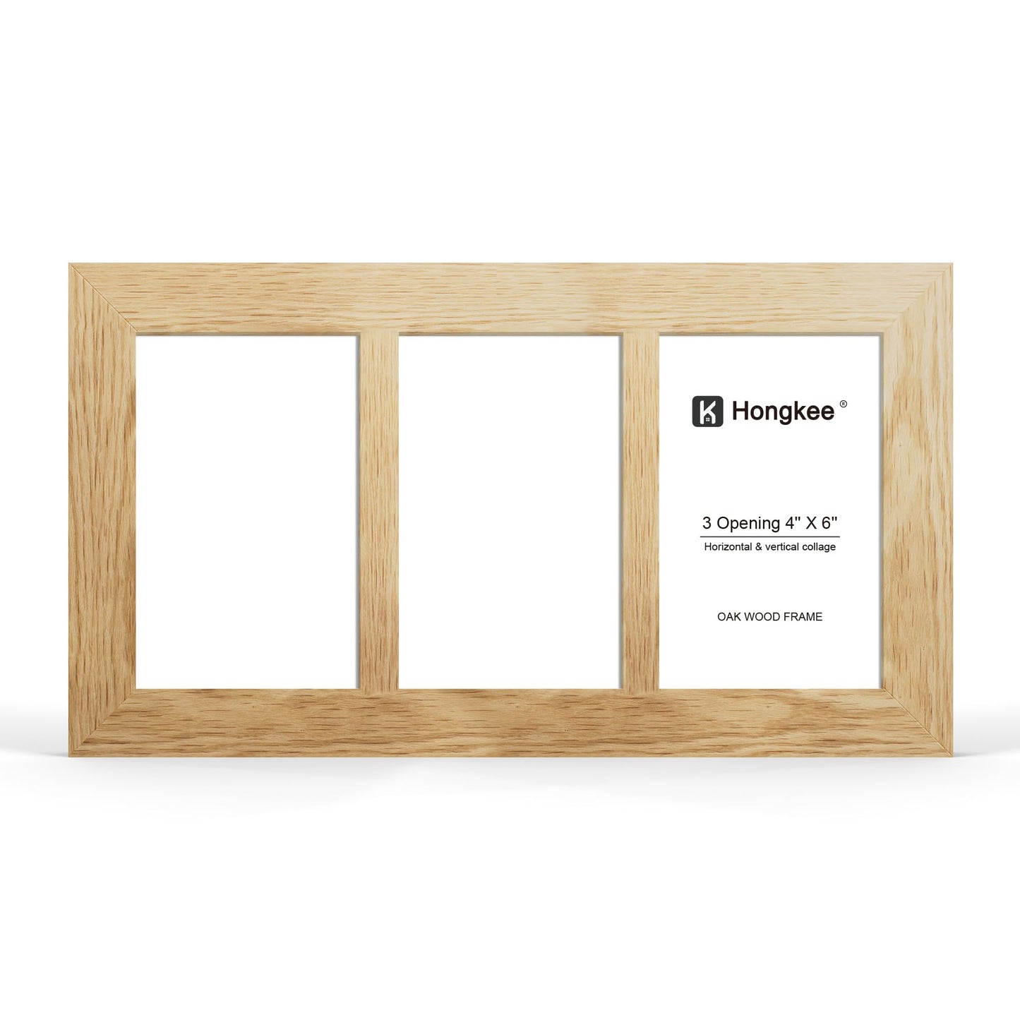 Hongkee 4x6 Oak Wood Picture Frame Collage, Real Glass and Solid Wooden Frames, Display 3 4x6 Picture Frame for Wall Hanging or Tabletop(1Pack, Natural)
