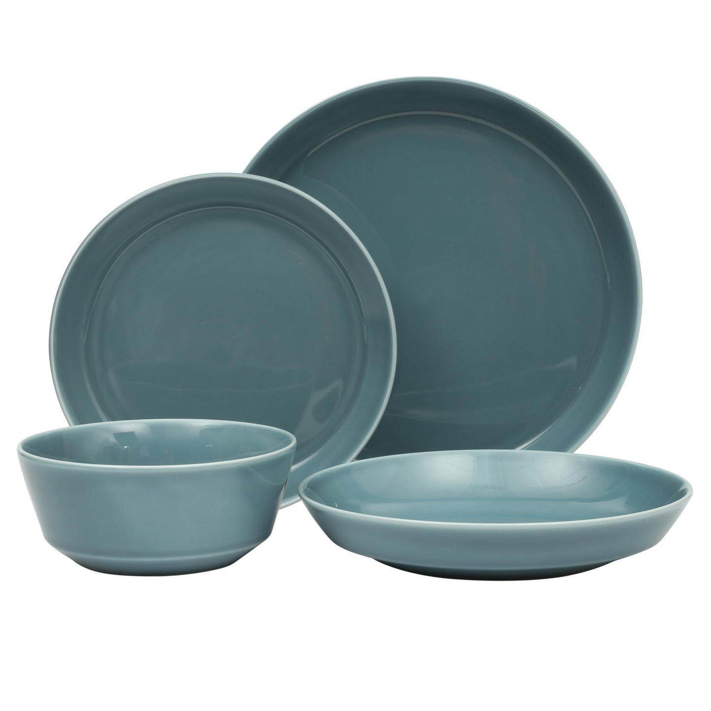 Gibson Home Summer Shades 16 Piece Plates and Bowls Dishes Service for 4 Porcelain Dinnerware Set - White