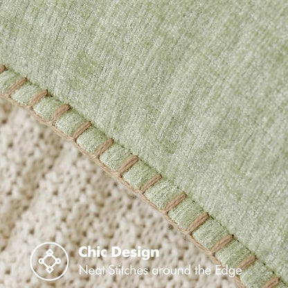 MIULEE Pack of 2 Summer Throw Pillow Covers 20x20 Inch Light Green Farmhouse Decorative Pillow Covers with Stitched Edge Soft Chenille Solid Dyed Pillow Covers for Couch Sofa Bed Living Room