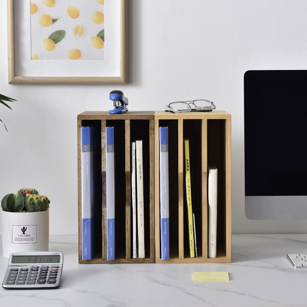 KIRIGEN Wooden Desktop Organizer, 3 Tier Solid Wood Letter Tray and Paper File Sorter for Desk, Freestanding Office Document Holder for Mail, Magazines, Folders, 13.78 x 9.45 x 7.08 in Brown 3KWJG-DBR