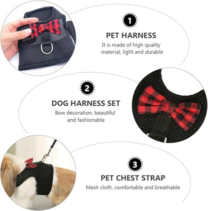 POPETPOP Small Animal Pet Vest Harness, Breathable Mesh Dog Harness Set, Soft No-Pull Chest Strap, Black L Size 35-40Cm for Rabbits, Guinea Pigs, Squirrels, Outdoor Walking