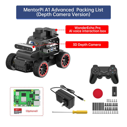 HIWONDER Robot Car with ChatGPT Large AI Models, 3D Depth Camera Ackermann Chassis ROS2-HUMBLE Lidar SLAM Mapping Navigation Autonomous Driving, MentorPi A1 Advanced Kit Without Raspberry Pi