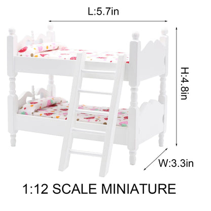 Z MAYABBO Wooden Dollhouse Furniture of Baby bunk Bed with Ladder for Miniature Dollhouse Accessories - 1/12 Scale