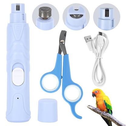 Bird Nail Grinder,Automated Bird Beak Grinder,3-in-1 Nail Care Kit with Nail Clippers and Nail File for Parrots, Budgies, Parakeets, Finches and Lovebirds, Hamsters, Rabbits