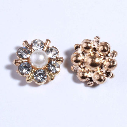 50PCS Silver Metal Pearl Crystal Rhinestone Buttons Embellishments with Flatback for DIY Hairbands Hair Accessories Wedding Invitation Bouquet (Golden)