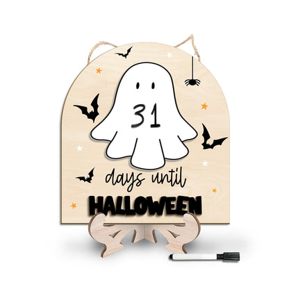 Reusable Days Until Halloween Dry Erase Board Sign for Kids Activities, Halloween Countdown Advent Wall Tabletop Decor Home Classroom Sign, Ghost Theme Decorations Indoor Tiered Tray (Marker Included)