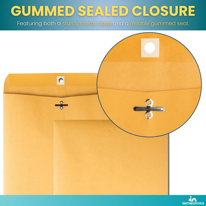 1InTheOffice Clasp Envelopes 10x13, Catalog Envelopes, Heavy-duty Clasp and Gummed Closure, Brown Kraft, 100/Pack