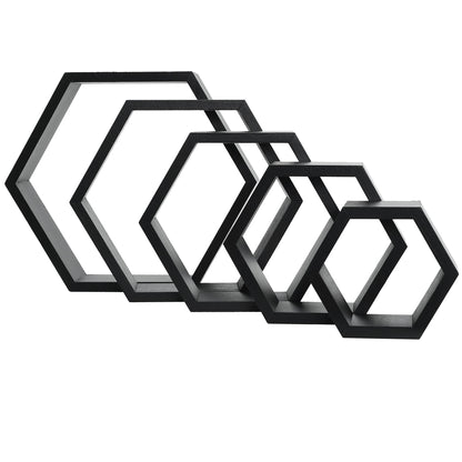 PHOENANCEE Hexagon Floating Shelves,Wall Mounted Wood Farmhouse Storage Honeycomb Shelf Set of 5,for Bathroom, Kitchen, Bedroom, Living Room,Office,Home Room Wall Decor Driftwood Finish