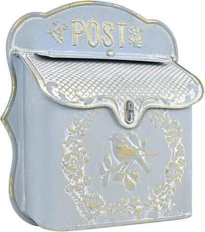 Wall Mount Mailboxes for Outside Vintage Mail Boxes for House Outside Metal Door Mailbox Drop Box Antique Style Nostalgic Charm Home Decorative, Blue