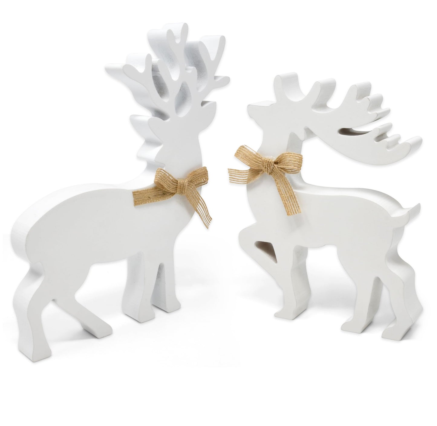 Gift Boutique - Set of 2 Wooden Christmas Reindeer Table Decorations Centerpiece Holiday Rustic White Wood Reindeers Figurine Tiered Tray Tabletop Sign Decor for Office, Room, Home Xmas Party Supplies