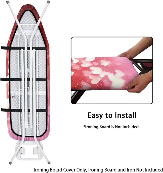Red Hearts Ironing Board Cover and Pad Elastic Edge Universal Washable Resist