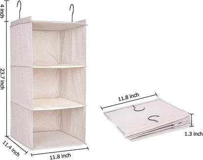 Hanging Closet Organizer 3-Tier, Oxford Wardrobe Storage, Beige Houndstooth | Easy-mount foldable design holds clothes, handbags, shoes & accessories; washable Oxford fabric, sturdy and space-saving.