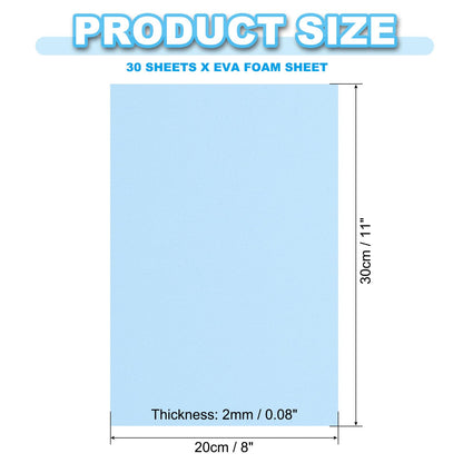 PATIKIL 30 Pack EVA Foam Sheets, 12" x 8" 2mm Thick Foam Sheets Crafts Foam Paper for Craft Classroom Bulletin Board Decor Scrapbooking DIY Cosplay Costume, Light Blue