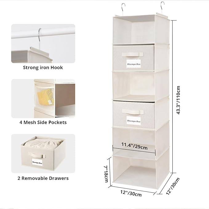 2 Pack 6 Shelves Hanging Closet Organizer