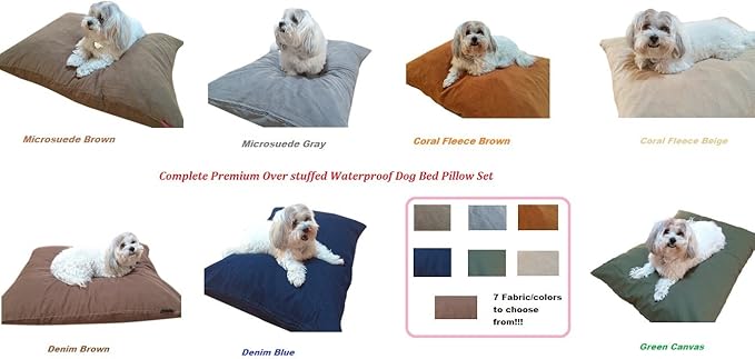 Durable Comfort Micro-Cushion Memory Foam Pet Dog Pillow Bed with Waterproof Liner + External Cover for S,M,L Dogs- Complete Set (Blue Denim, 48''x29'')