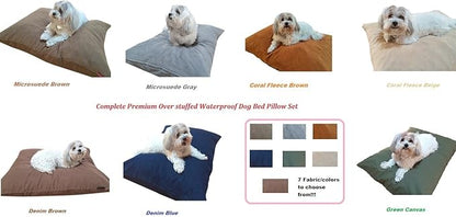 Durable Comfort Micro-Cushion Memory Foam Pet Dog Pillow Bed with Waterproof Liner + External Cover for S,M,L Dogs- Complete Set (Blue Denim, 48''x29'')
