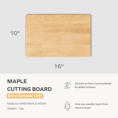 Vandroop Hard Maple Cutting Board for Kitchen 16”X10” – 1.1” Thick, Reversible Wood Cutting Boards with Invisible Inner Handle, Eased Corners, Wooden Chopping Board