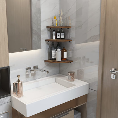 HORLIMER 6 Pack Wall Mount Floating Corner Shelf, Rustic Wood Corner Wall Shelves for Bedroom, Living Room, Bathroom, Kitchen
