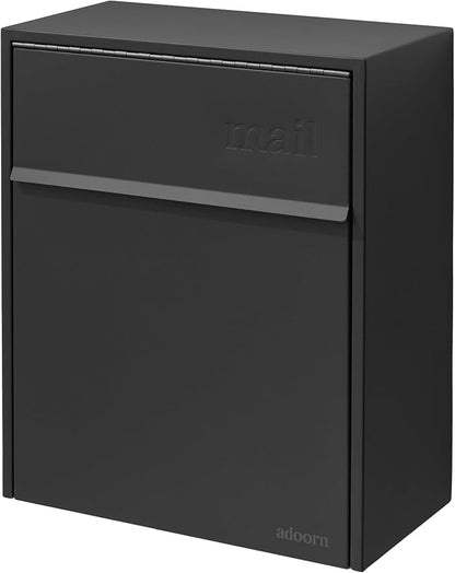 Adoorn Lockable Wall Mount Mailboxes for Outside - Large Anti-Theft Locking Mailbox for Letters - Weatherproof Construction - Durable Steel - 18.5" H x 15" L x 7.5" D - Black