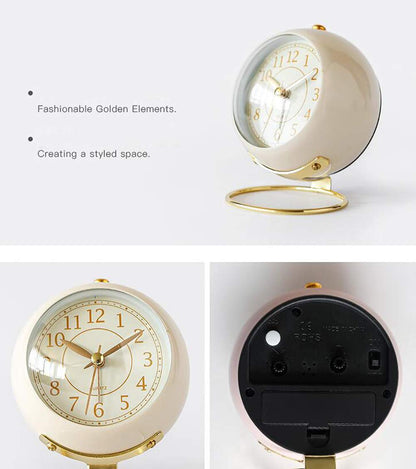SHISEDECO Small Tableclocks Classic Non-Ticking Tabletop Alarm Clock with Backlight, Battery Operated Astronaut Deskclock with HD Glass for Living Room Bedroom Bedside Indoor Decor (White)
