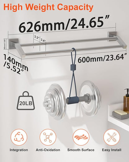 Alise Bath Double Towel Bars Towel Racks for Bathroom,24 Inch Wall Mount Towel Holder Heavy Duty SUS304 Stainless Steel Towel Hanger Towel Rail,Brushed Nickel