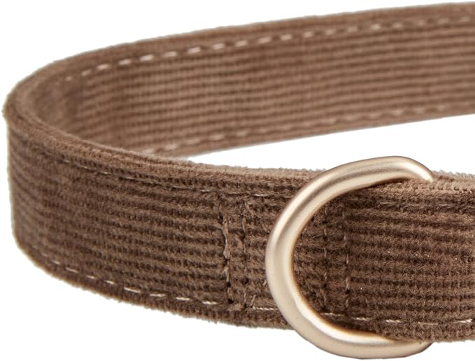 Soft Cotton Dog Collar with Metal Buckle Adjustable Heavy Duty Comfy Corduroy Collars for Small Medium Large Dogs,Brown,Small