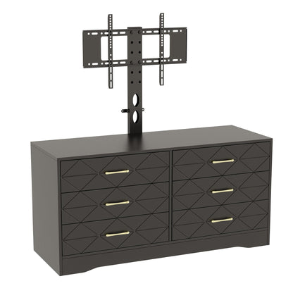 Garvee TV Stand with 6 Storage Drawer for Living Room, Bedroom, Black TV Stands w/Height Adjustable Mount Fit 32-80 Inch TVs, Universal Wooden Dresser As Entertainment Center, Farmhouse Console Table