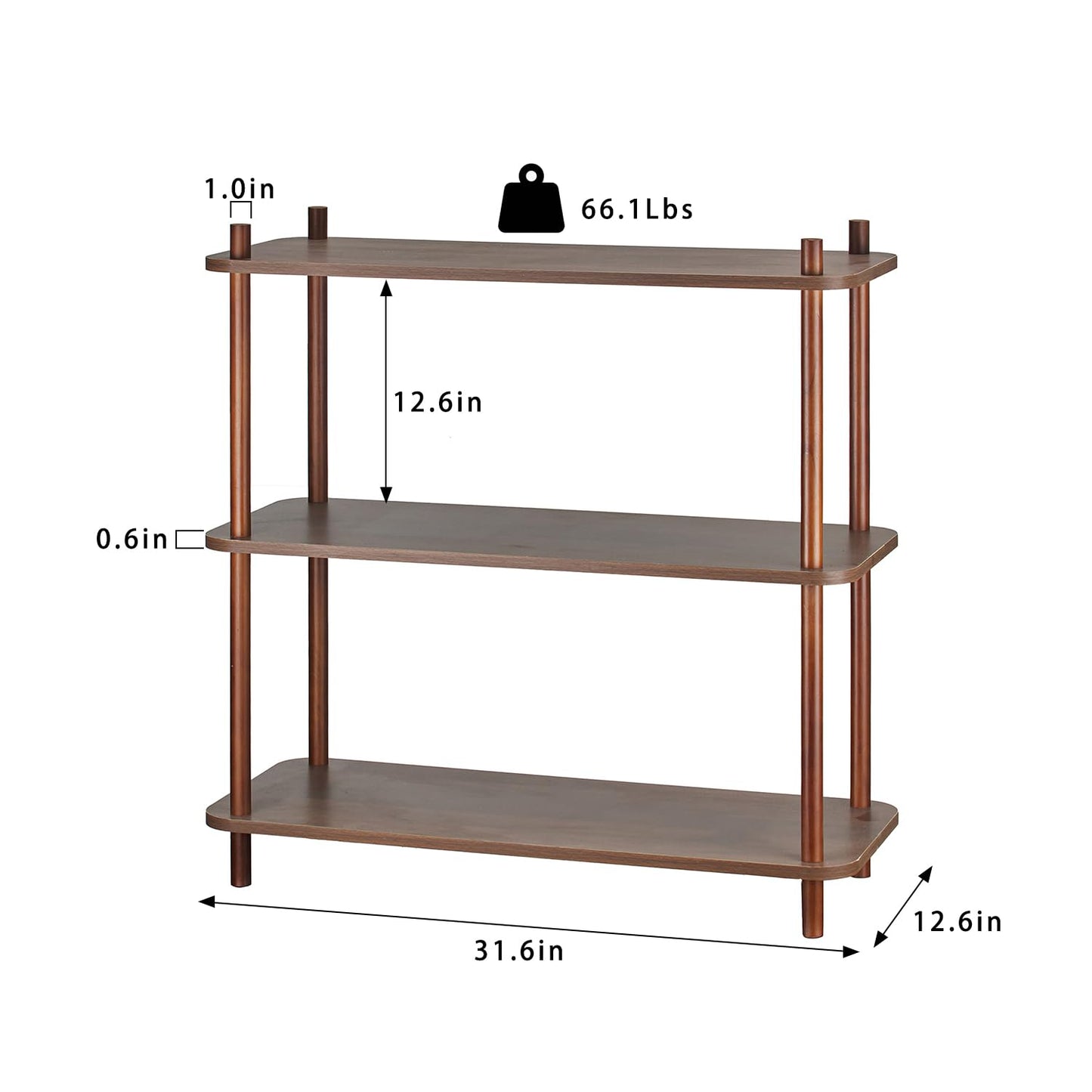 ALPOME 3 Tier Wooden Bookshelf, 31.5 Inch Modern Small Shelf Organizer, Sturdy Bookcase with 1" Thick Pillars for Home Office, Living Room, Easy No-Tool Assembly, Natural Wood Color