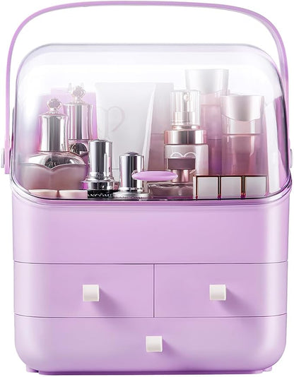 Large Makeup Organizer w Drawers Beauty Organizer Makeup Box Holder Vanity Organization Desk Countertop MakeUp Organizers Bathroom Counter Organizer Skincare Cosmetic Case Stand Dustproof Lid Gift