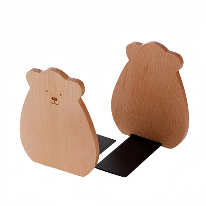 Cute Bear-Shaped Book Ends for Shelves, Detachable Design Bookends for Heavy Books, with Anti-Slip Foam Pads, an Ideal Gift for Book Fans (Pack of 2,Beech Wood Bear)