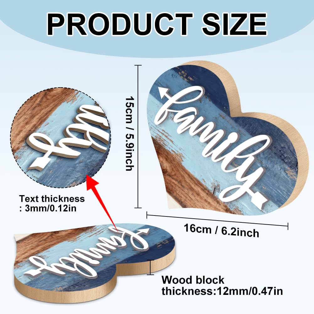 DOODLREAM 1 Pair Wooden Hearts Table Decor, Home Family 6.2 x 5.9 x 0.47 inch Wooden Sign for Desk, Rustic Blue Centerpiece Tabletop Decorations for Home, Wood Desk Sign