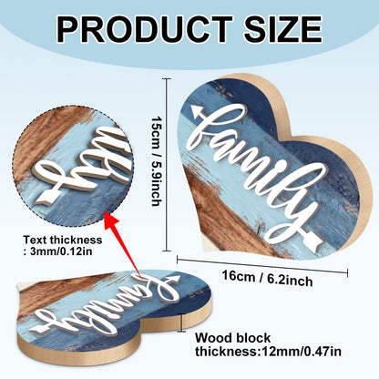 DOODLREAM 1 Pair Wooden Hearts Table Decor, Home Family 6.2 x 5.9 x 0.47 inch Wooden Sign for Desk, Rustic Blue Centerpiece Tabletop Decorations for Home, Wood Desk Sign