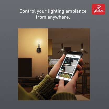 GLOBE Electric 34919 Wi-Fi Smart 5.5W (60W Equivalent) Straight Filament Tunable White Amber Glass LED Light Bulb, No Hub Required, Voice Activated, 2000K - 5000K, Vintage Edison Style, 500 Lumns