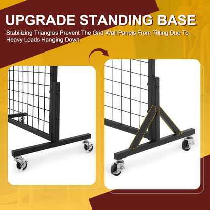 OUDUCK 2 Packs 3' x 6' Grid Wall Panels Standing Wire Grid, Study Display Rack with T-Base Wheels Freestanding Gridwall Panel Tower for Shows, Black
