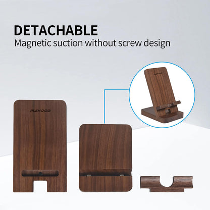 Plehood Wood Phone Stand, Desktop Wooden Phone Holder, Portable Office Phone Stand for Desk, Wood ipad Stand, Compatible with iPhone & All Cell Phones (Walnut)