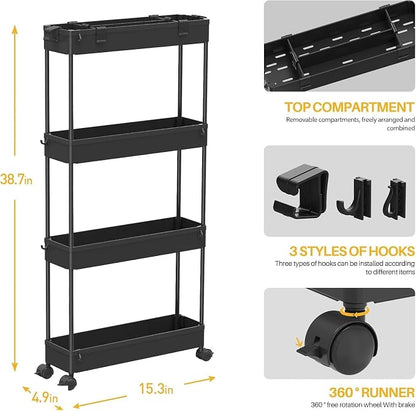 SPACELEAD 2-piece Set Slim Storage Cart 3 Tier,Bathroom Organizer Rolling Utility,Mobile Shelving Unit Slide Out for Office, Kitchen, Laundry Room & Narrow Places
