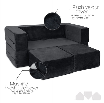 Milliard Kids Couch - Modular Kids Sofa for Toddler and Baby Playroom/Bedroom Furniture (Black) with Bonus Pillow