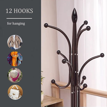 Kertnic Freestanding Coat Rack Stand, Heavy Duty Metal Hall Tree with 12 Hooks, 70 Inch Tall Stable Coat Hanger with 14.6" Natural Marble Base, Entryway Organizer for Coats Bags Hats Purses (Bronze)