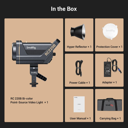 SmallRig RC 220B 220W Bi-Color LED Video Light 2700K-6500K 84500 Lux@3.3ft Continuous Lighting CRI 95+ TLCI 96+ w/Bowens Mount, Manual and App Control Remotely Professional Studio Spotlight